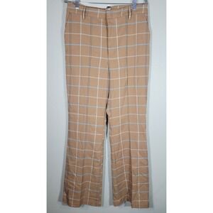 Urban Outfitters NWT Plaid Straight Leg Pants Brown Tan Blue Check Size 12